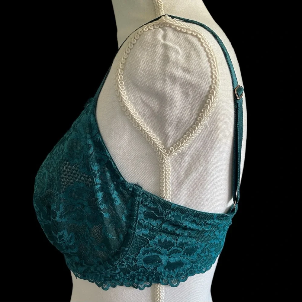 Savage X Fenty Forest Green Sheer Floral Lace Unlined Underwire Plus Size Bra